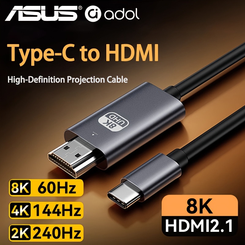 Image of Asus Type-c To Hdtv 2. Cable, Supporting 8k/60hz, 4k/144hz, 2k/240hz, For Video Transmission, Screen Expansion, To Pcs, Laptops, And Tvs, With High-definition Picture Quality And Lag-, Plug-and-play