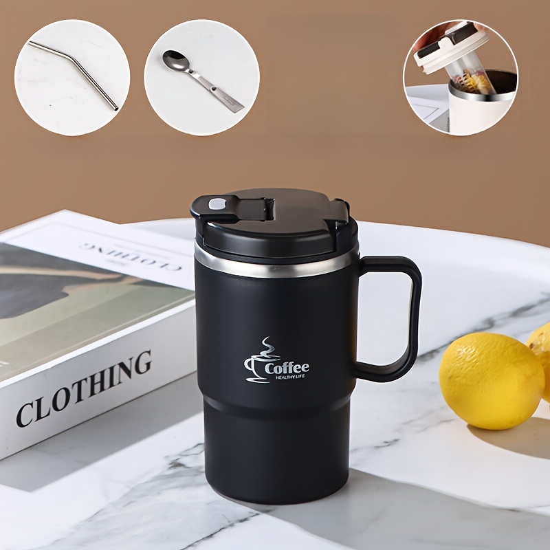 TEMU Stainless Mug 550ml/19.3oz With Lid And Spoon, Tea Separation Travel Cup, Reusable, Hand-, -free, For , , Sports, Outdoor , Gifts For Halloween & Christmas