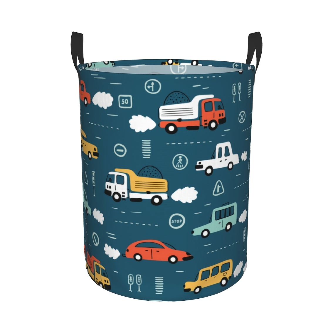 TEMU 1pc Cartoon Car Pattern With Handle, Dirty Clothes Blue. Foldable, Durable, Easy To Clean, Suitable For Use In Bedrooms, Bathrooms, Dormitories,