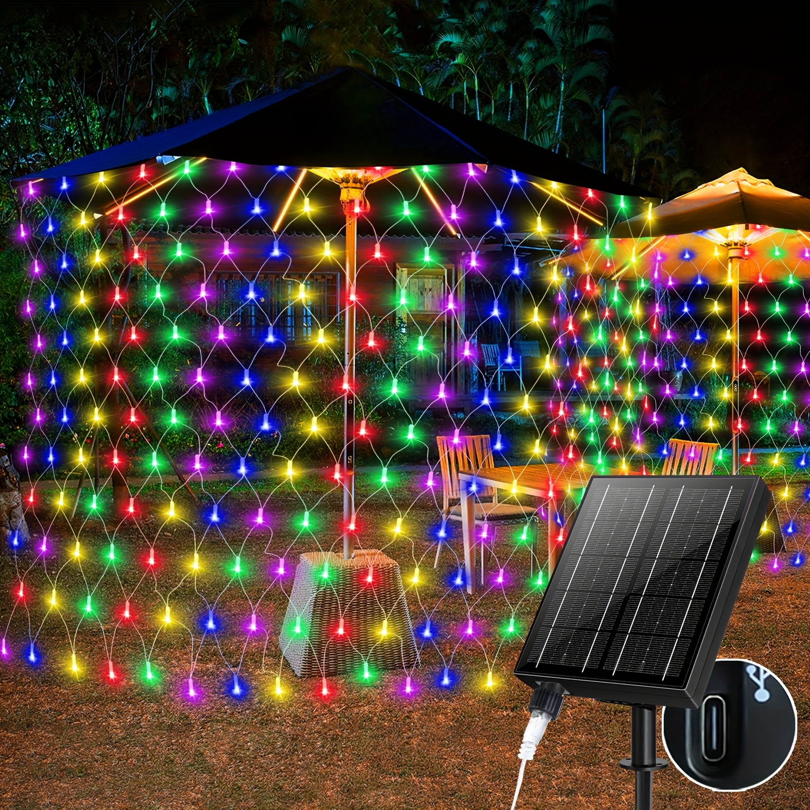 TEMU Outdoor Solar Christmas Net Lights, *2m Outdoor Net Lights Waterproof, Solar Powered, With 8 Lighting , Suitable For Trees, Gardens, Courtyards,