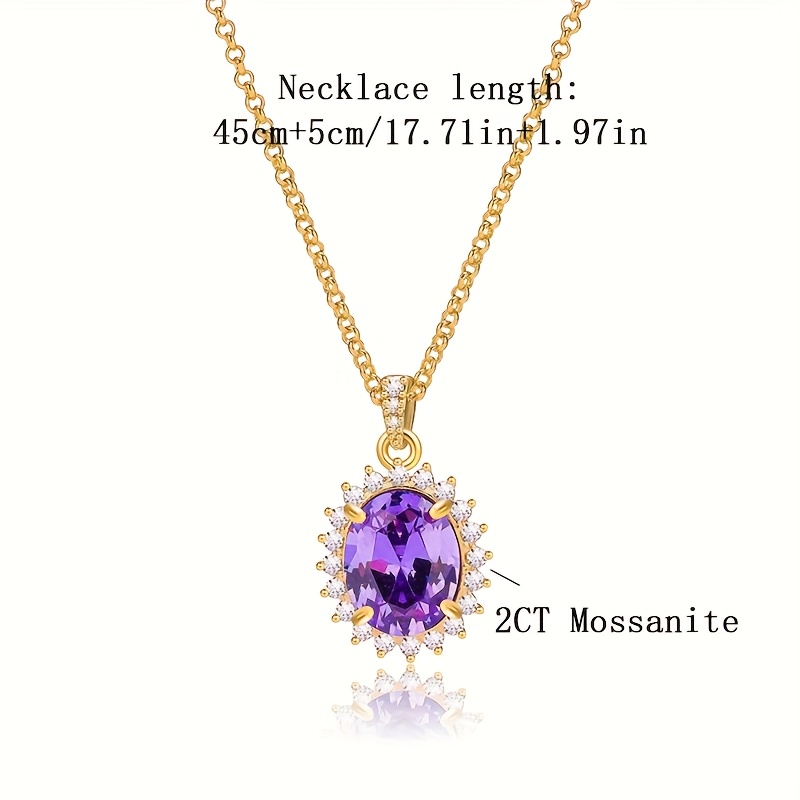 TEMU Elegant 925 Jewelry Jewelry 2ct Moissanite Oval Purple Rhinestone Necklace Retro Elegant Gorgeous Charm Banquet Daily Wear Jewelry Give Her