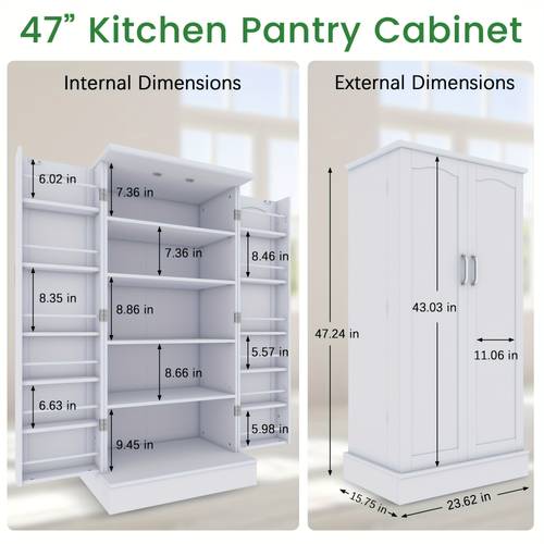 modern white wooden kitchen pantry cabinet with doors adjustable shelves storage organizer for dishes utensils and the room or dining area kitchen organizers and storage