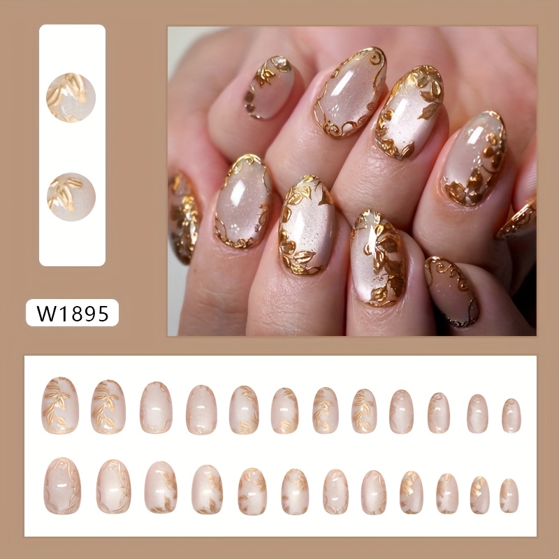 Image of Outward Trade 3d Gilded Floral Cat Eye Gentle All-match Short Oval Western Style Removable Wearable Nails