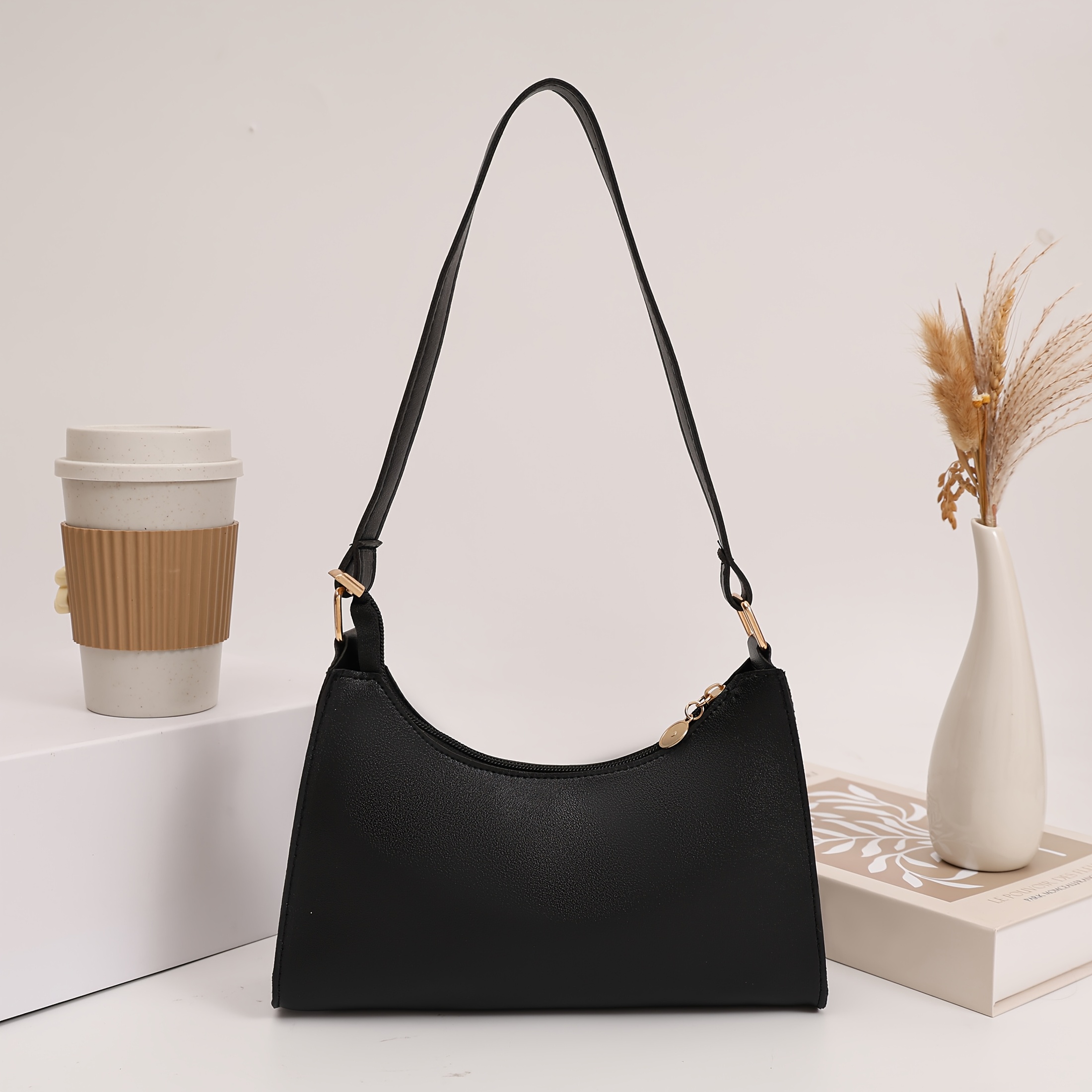 Single-shoulder Handbag - Solid Short Strap Crossbody/shoulder Bag With Zipper Closure, Casual Minimalist Purse Suitable For Dating, Shopping, & Everyday Use