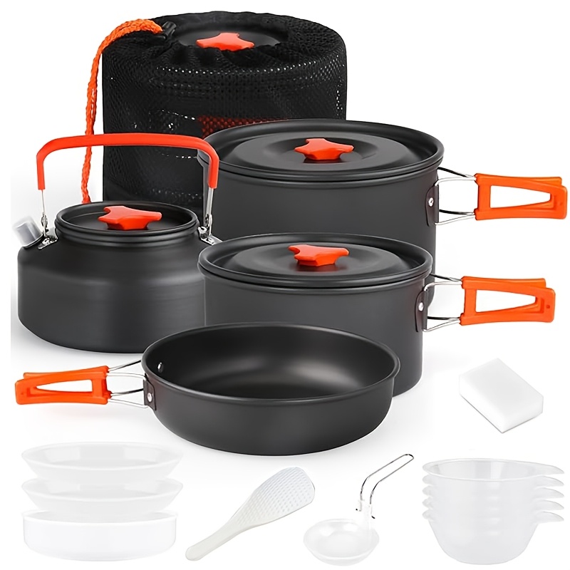 

4pcs Aluminum Camping Cookware Set, Outdoor Backpacking Kit With Pot, Frying Pan, Kettle, No Electricity Needed, For Picnic, Hiking, Valentine's, , Thanksgiving, Christmas, Halloween