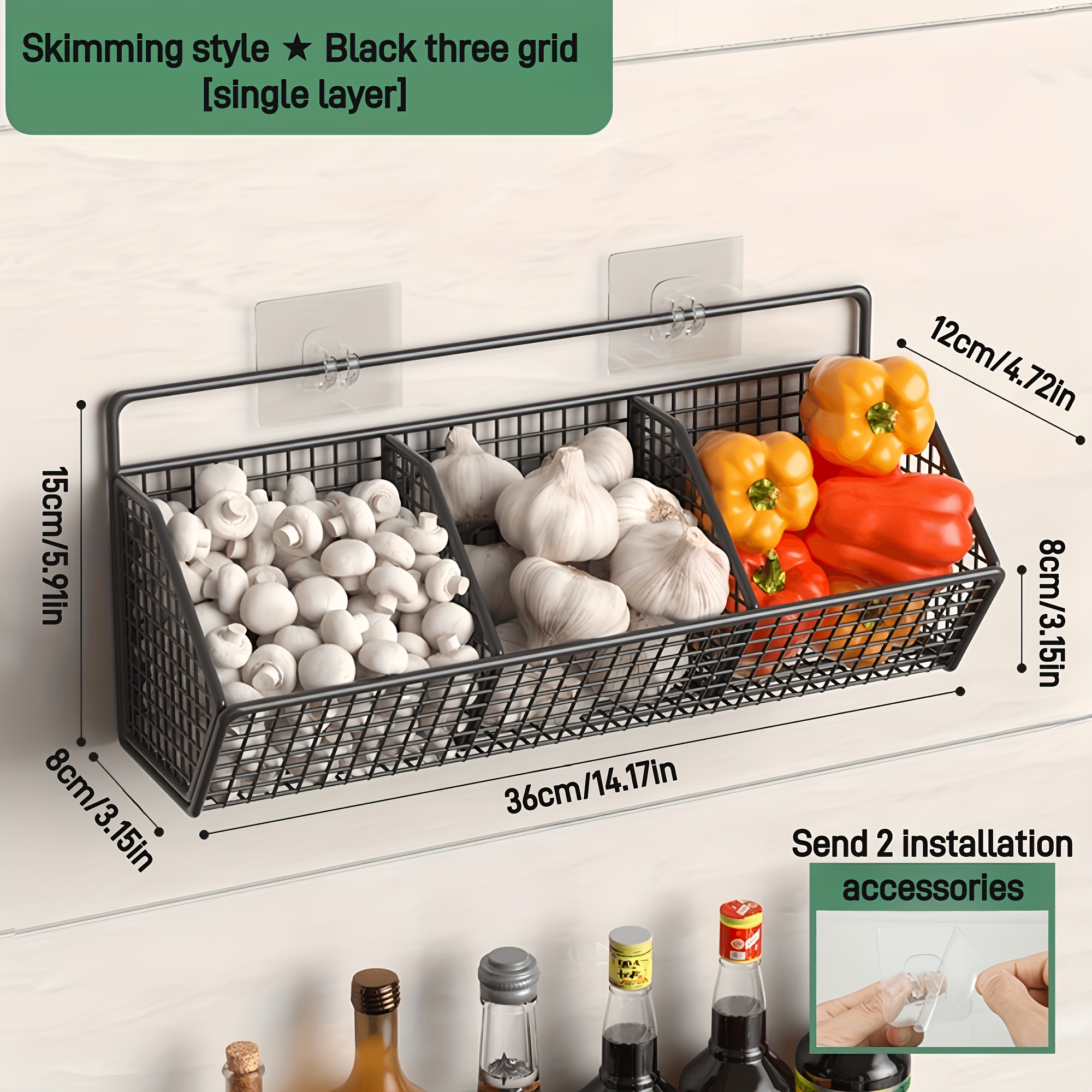 TEMU Wall-mounted Wire Storage Baskets, 1-tier/2-tier/3-tier Wire Hanging Baskets For Kitchen, Storage Racks For Ginger, Scallions And Garlic,