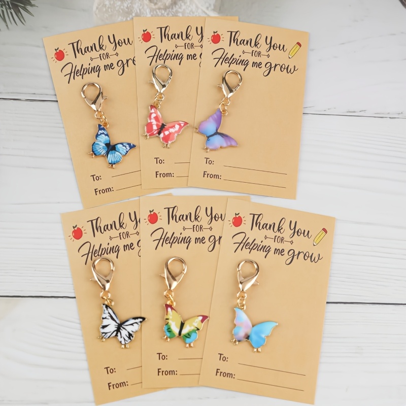 TEMU 12pcs /6pcs Teacher Appreciation Keychain Set With Thank You For Helping Me Grow Card, Enamel Multicolor Charms, Bulk End-of-year Gift Adult