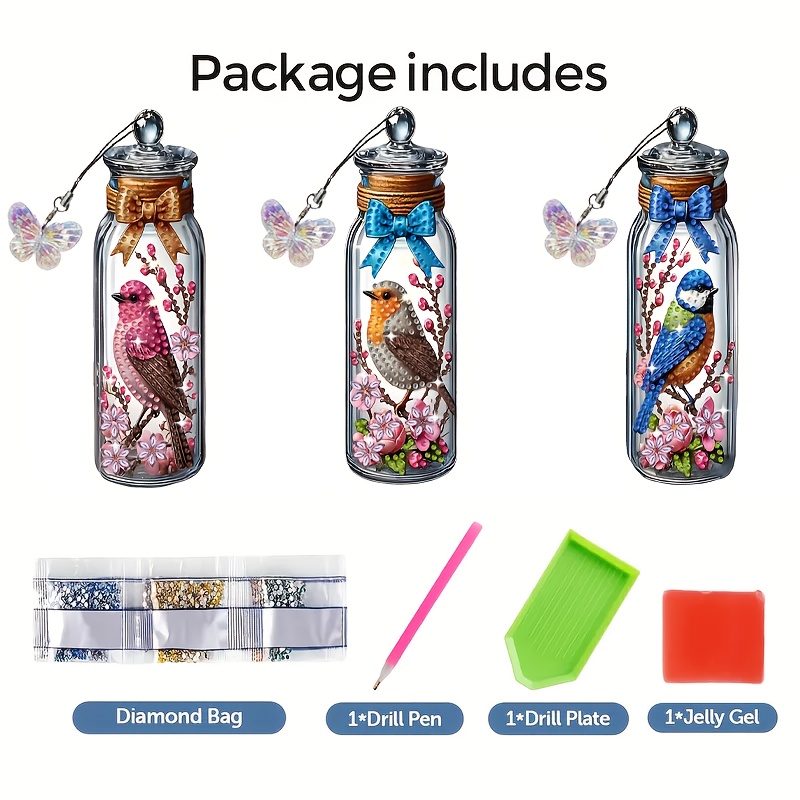 TEMU 3pcs Diamond Drawing Bookmark Beginner' Set, Diy , Pet Material Mosaic Diamond Shining Effect, Double Sided Pattern, Suitable As A Gift For ,