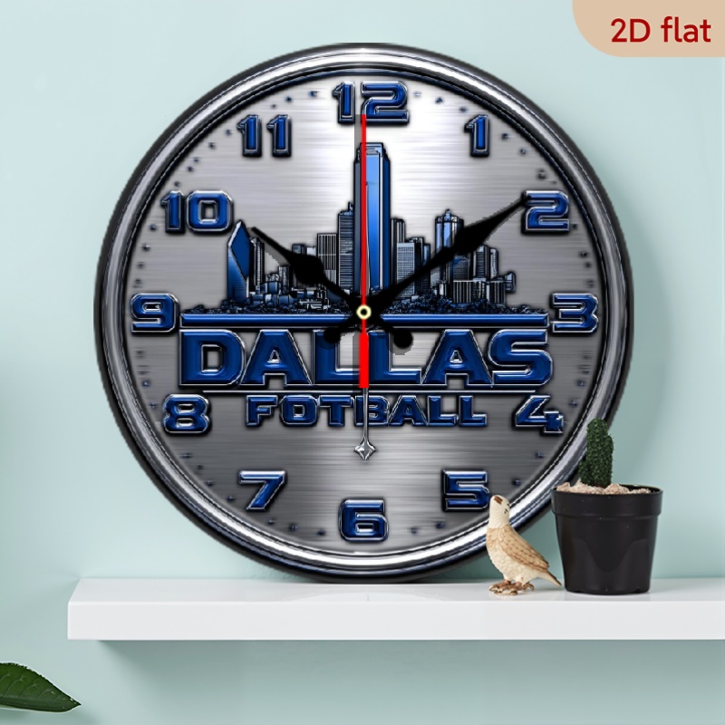 TEMU 1pc Modern Minimalist 10-inch Large Wall Clock - Silent Quartz Movement, Acrylic & Wood Frame With City & Sports Fan Logo Design (battery Not