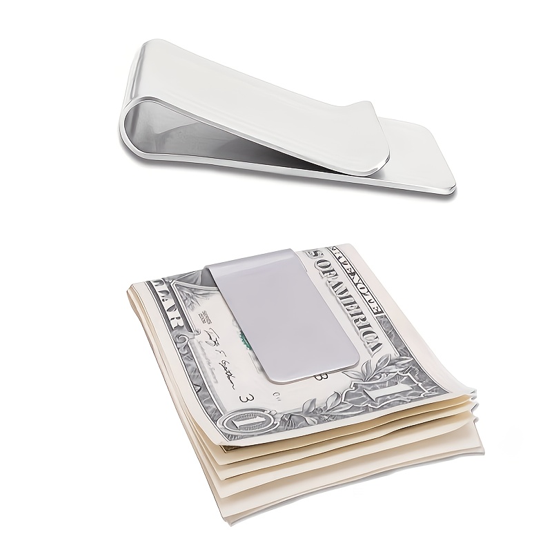 TEMU Set Of 2 Exquisite Stainless Steel Holders, Featuring A Minimalist Men's Style. Used To Hold Cash, Credit Cards, And Identification Documents,