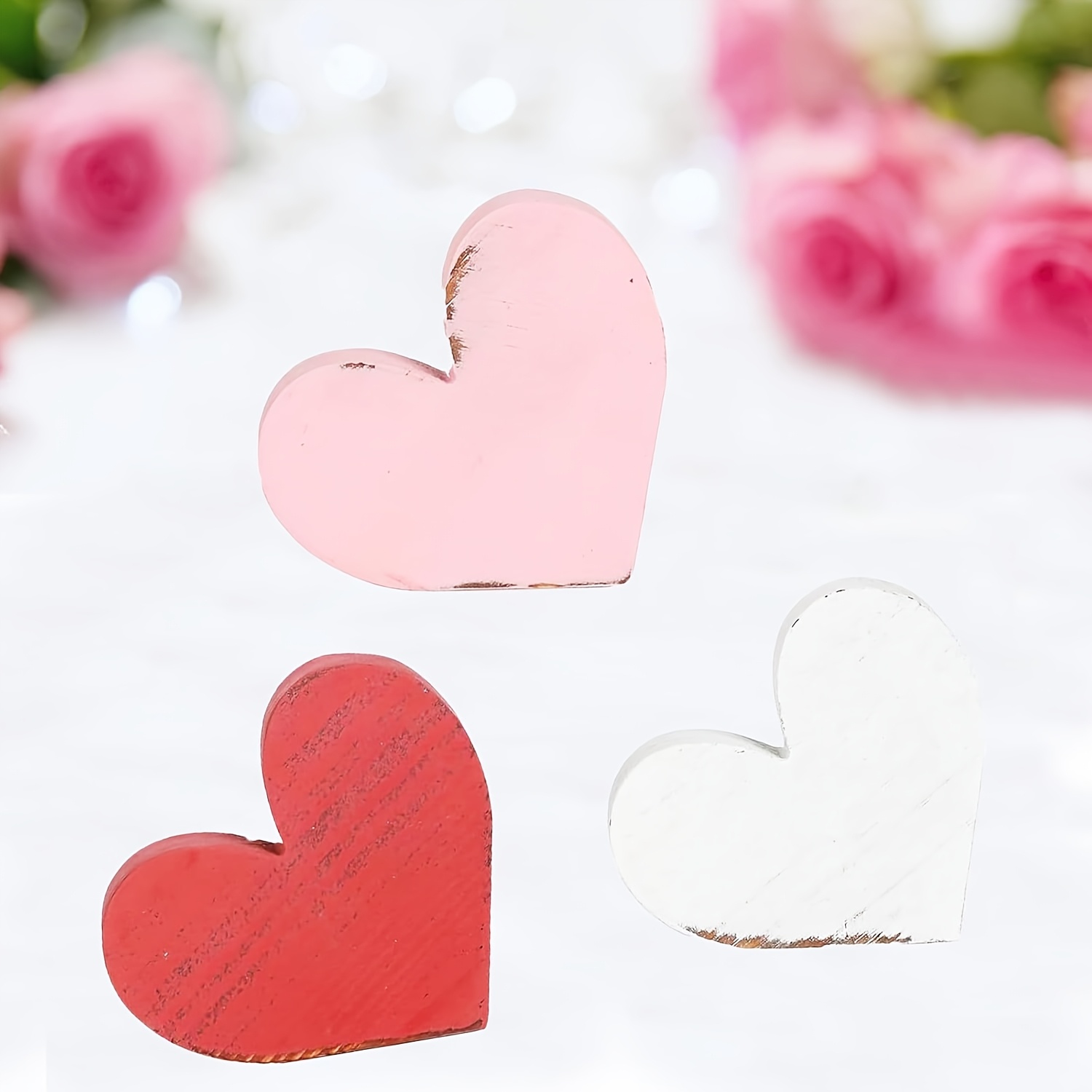 

3pcs Valentine's Day Heart Wooden Sign Set - Self-standing Farmhouse Decor For Tiered Trays, Weddings & Home Parties, Sweet Signs, Table Decoration