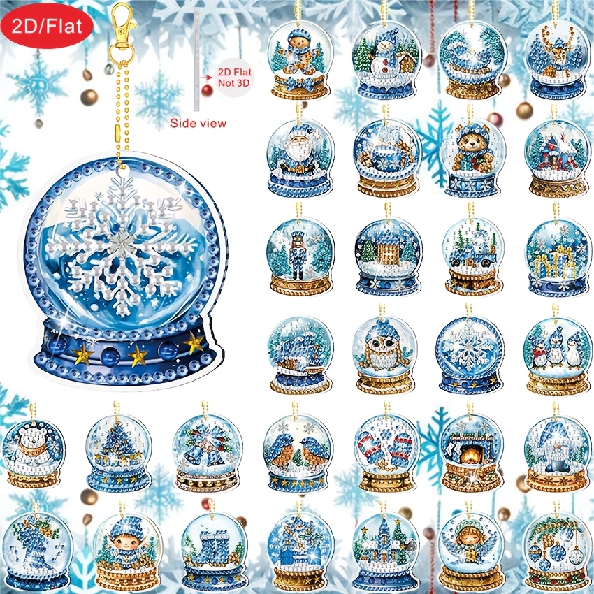 TEMU Porte-clés 2D/Plat en art diamant sur le thème de de cristal bleue de Noël, 30 pièces, ensemble d'art diamant pour décoration de fêtes de Noël,