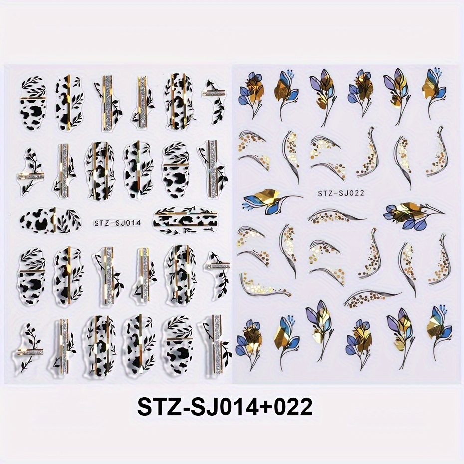2pcs 3d Shiny Leaves Stickers For Nails Laser Geometry Floral Leaf Glitter Sliders Fashion Wave Lines Animal Print Adhesive Decals Wraps Manicure Decorations Foils