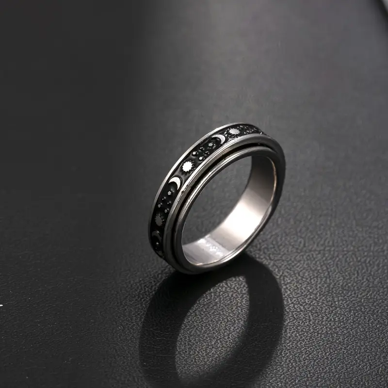 1pc rotatable ring 304 304 stainless steel black perfect gift for casual attire parties and outdoor events party accessory celestial theme durable band moon decor Product details 5