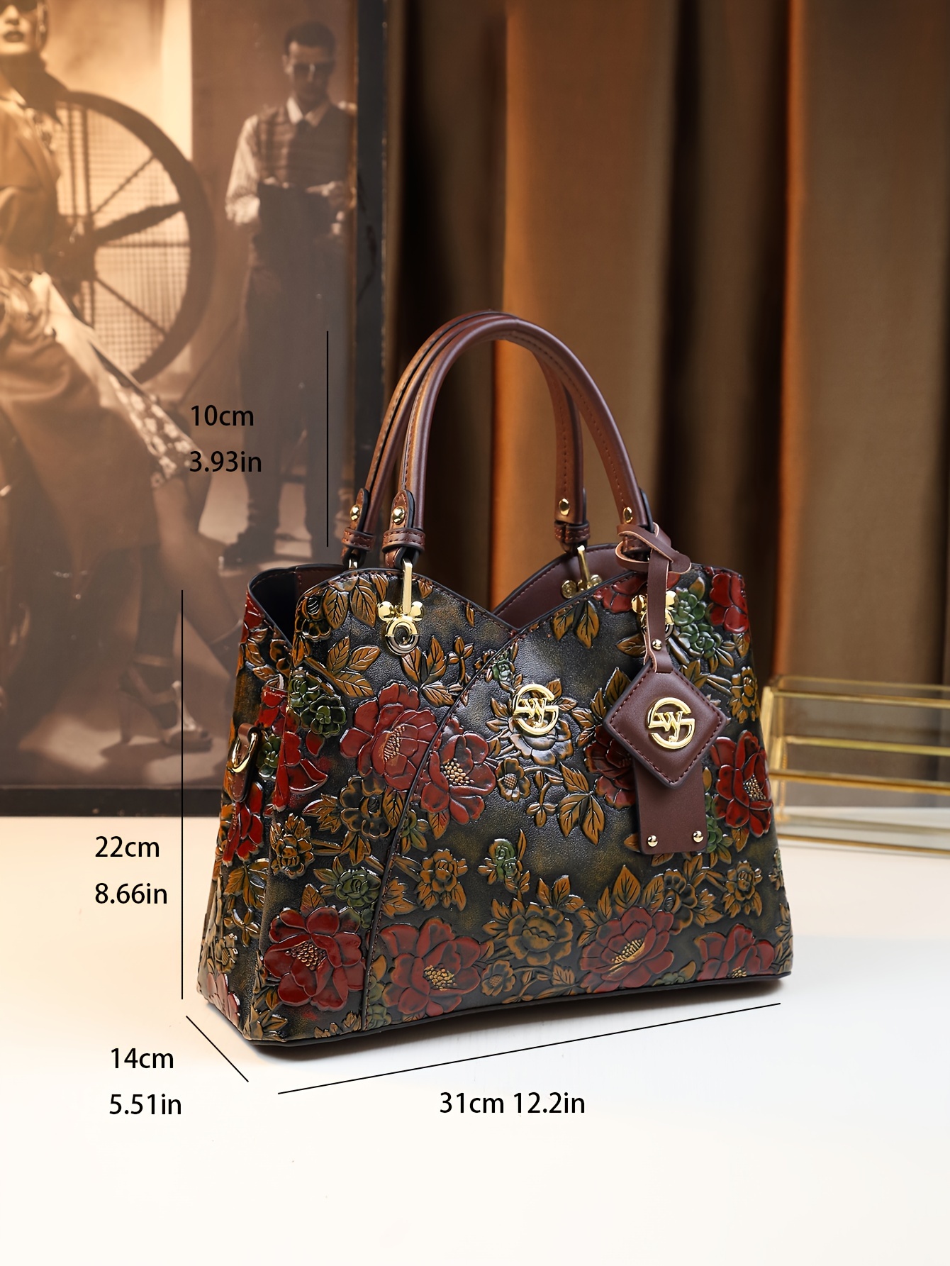 vintage floral pattern handbag with zipper closure elegant and stylish handbag for women Product details 1