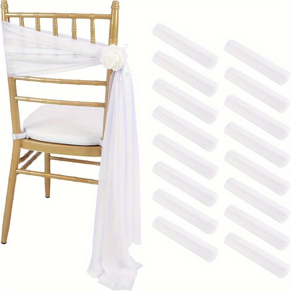 

16 Pieces 8ft White Chair Sashes Long Aisle Wedding Chair Back Side Decorations Fabric Sheer Church Tulle Chair Drapes Bulk