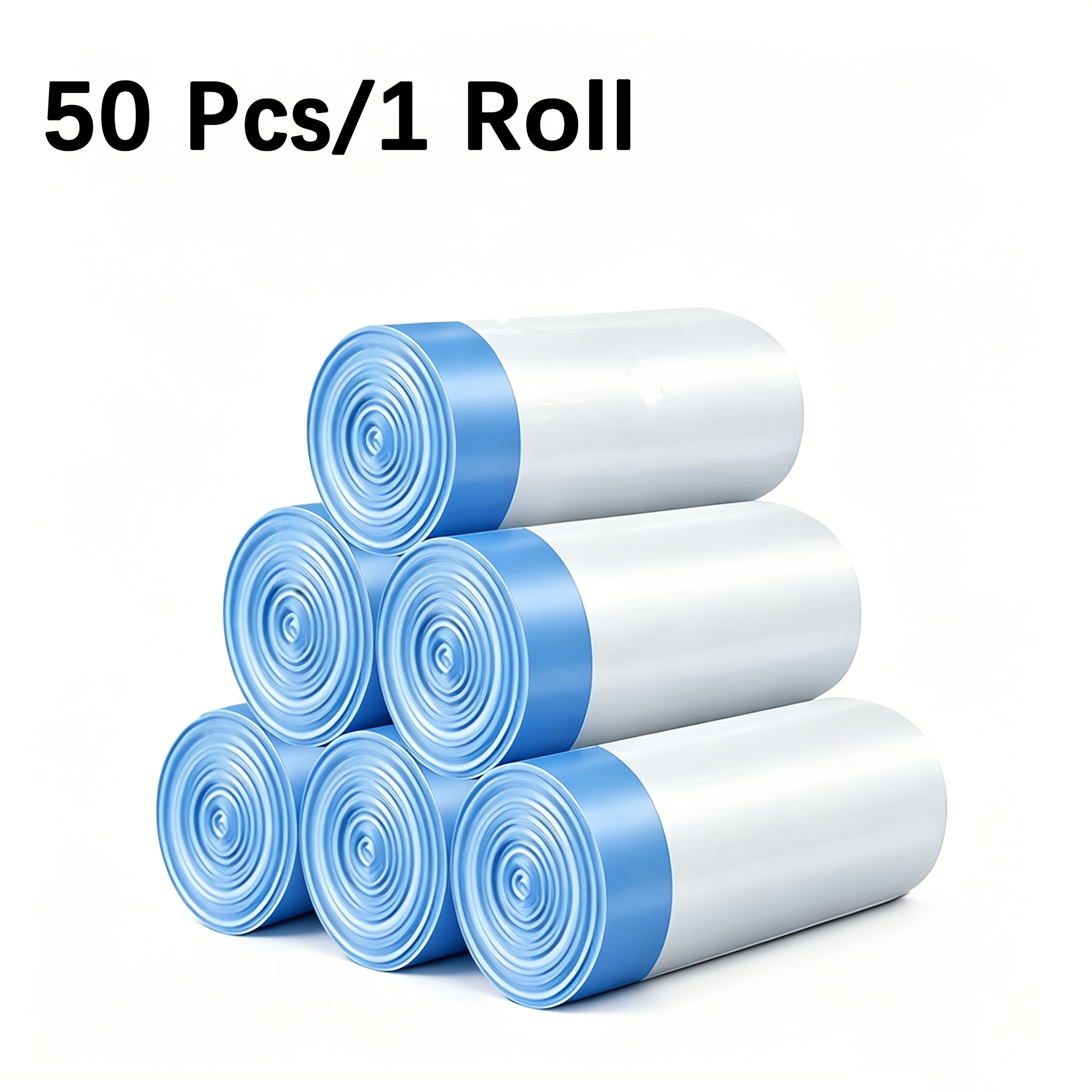 TEMU 50pcs Household Drawstring Trash Bags, Thick & Durable Tear-resistant Plastic With Self-sealing Function, Heavy Duty Leak-proof Garbage Bags For