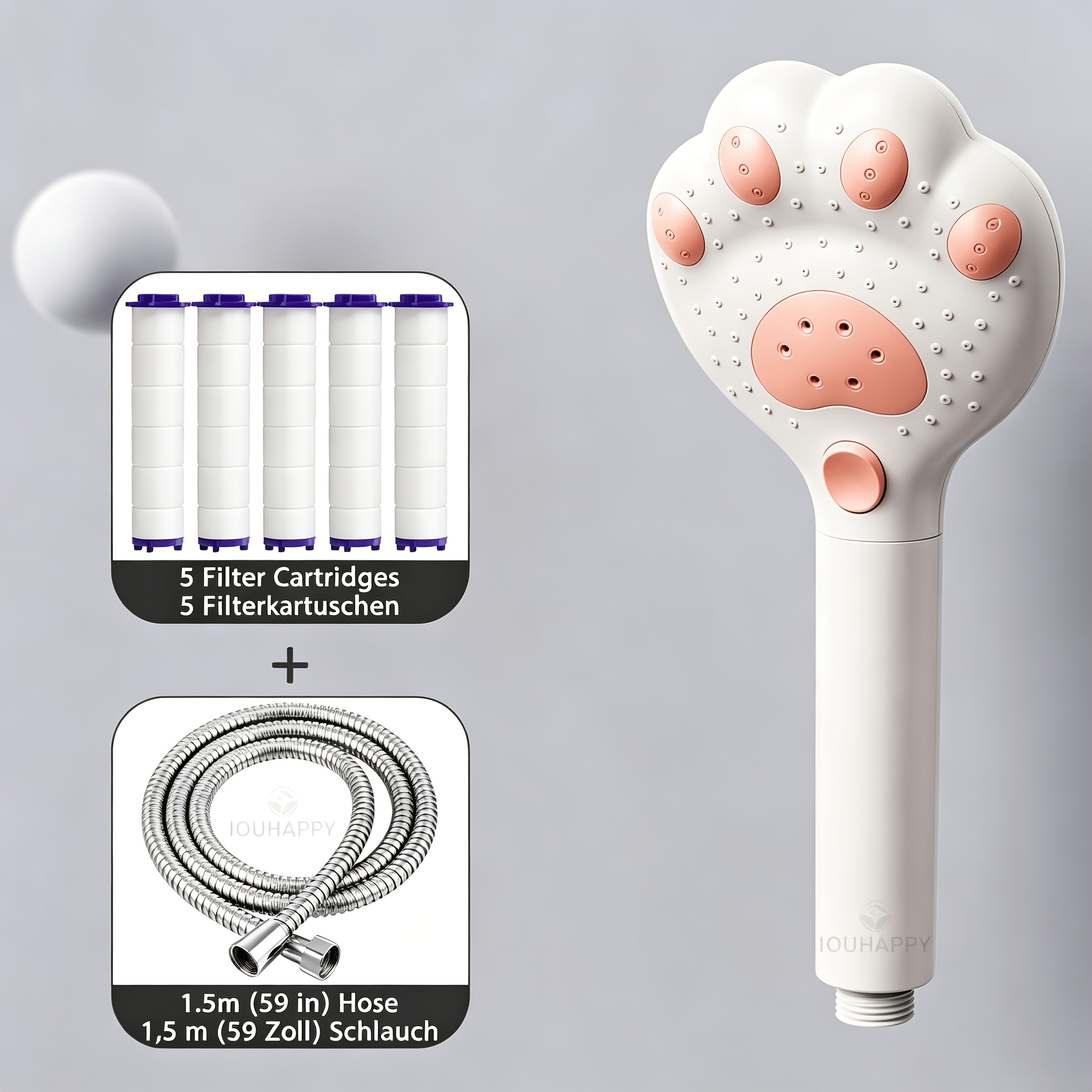 TEMU 1 Ensemble de pommeau de douche filtré pressurisé avec tuyau, 5 cartouches de filtre de remplacement, pommeau de douche à main avec de griffe de