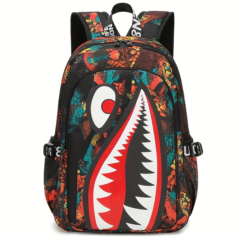 

Graphic Backpack - Large Capacity, Lightweight Casual School & Travel Bag With Shark Print, Multiple Compartments, Polyester Fabric (random )