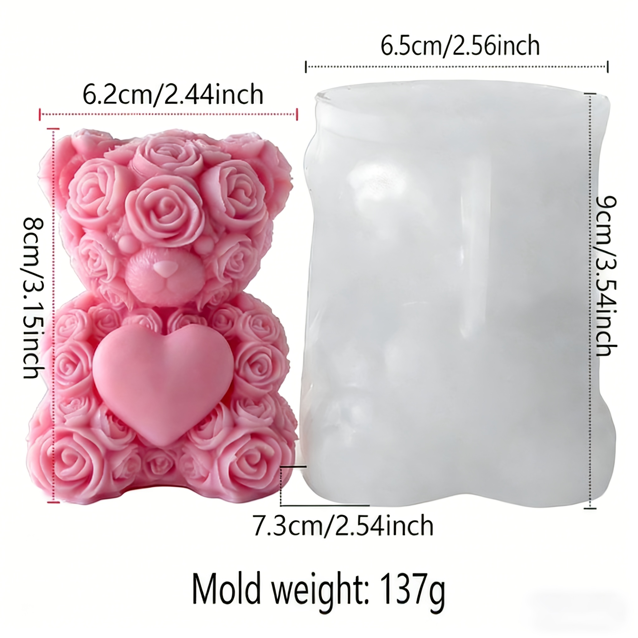 TEMU 3d Rose Bear With Heart Silicone Candle Mold - Solve Sticky Demolding & Generic Romantic Gift : Intricate Floral Teddy For Aromatherapy Candles,