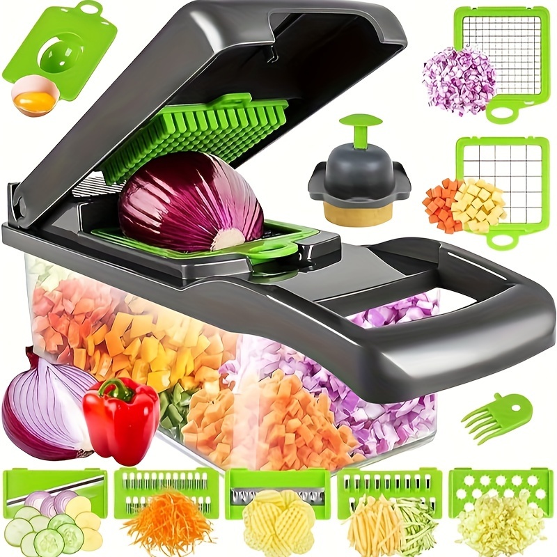 

14-in-1 Vegetable Chopper And Mandoline Slicer - Manual Food Chopper With Stainless Steel Blades, Abs Material Square Cutter, Onion Slicer-dicer, Salad-garlic Chopper With Container