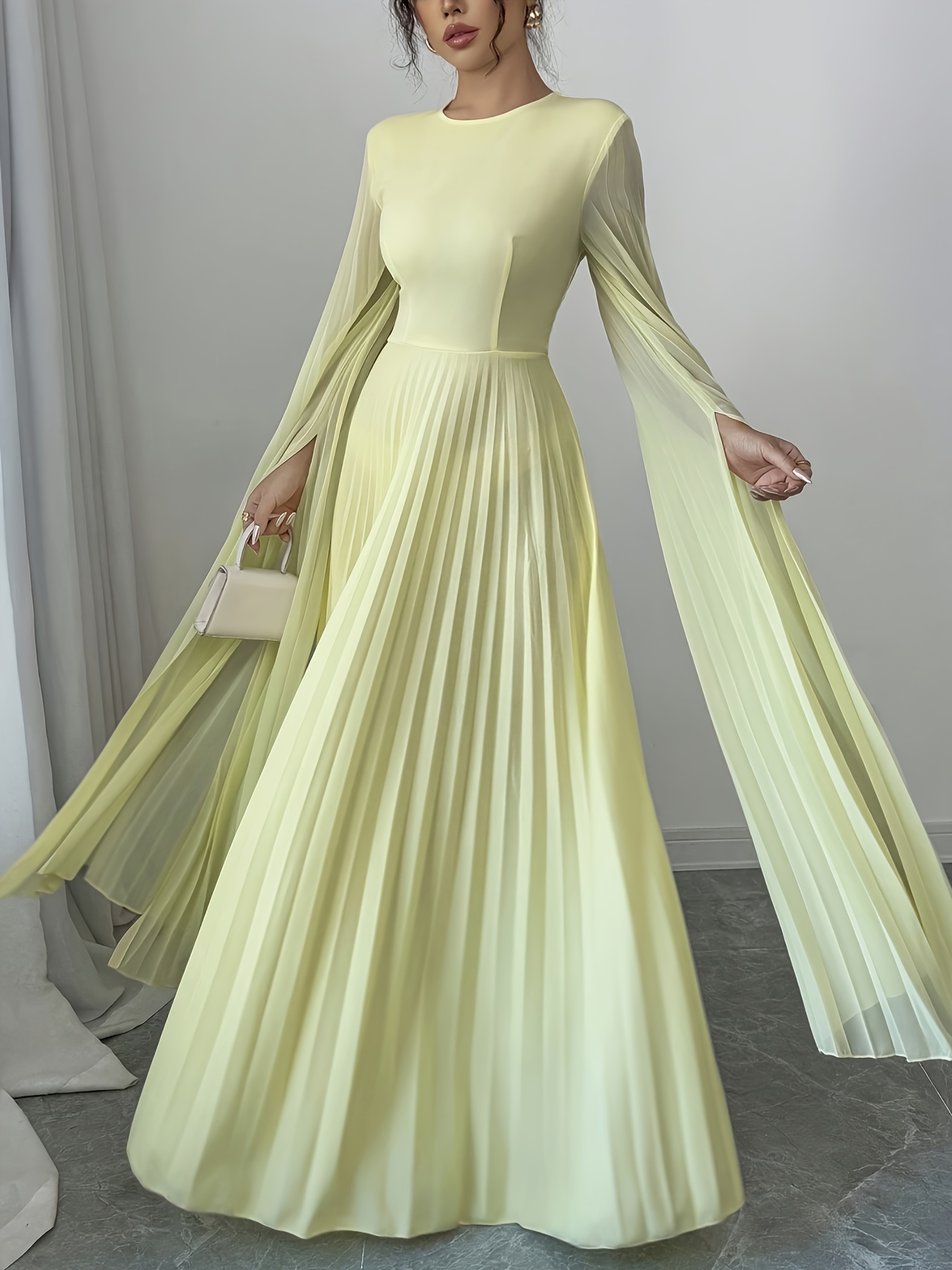 elegant ethereal dress light yellow round neckline sheer - Temu