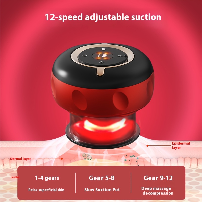 a rechargeable electric cupping machine suitable for 36v or below featuring a 12 level led display and usb charging designed for back neck and arm massage as a home use warm suction  