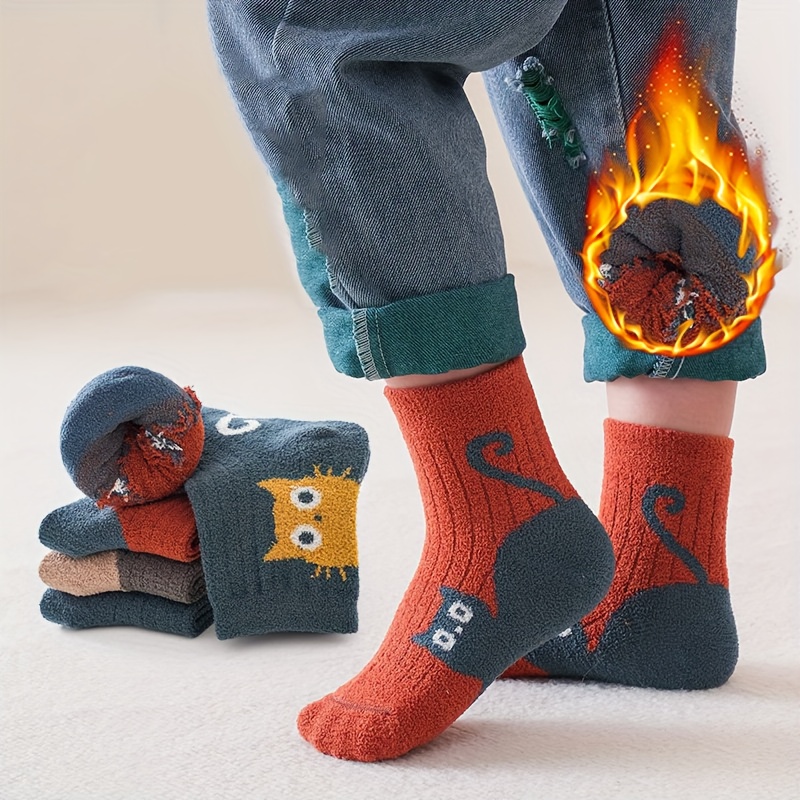 E-shop Drei Paar dicke Handtuchsocken für Jungen und Mädchen, warme Winter-Socken in Weinrot und Blau, geeignet für Herbst und Winter, mit einem
