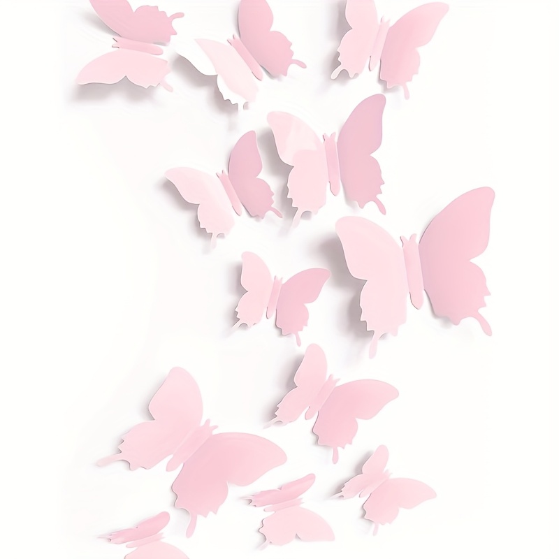 Image of 24pcs Modern Pink And Lake Wall Decals, Themed Reusable Self-adhesive Paper Stickers For Room Decor, Shimmery Irregular Shape, No Battery Needed, Removable Wall Art||paper Wall Decals