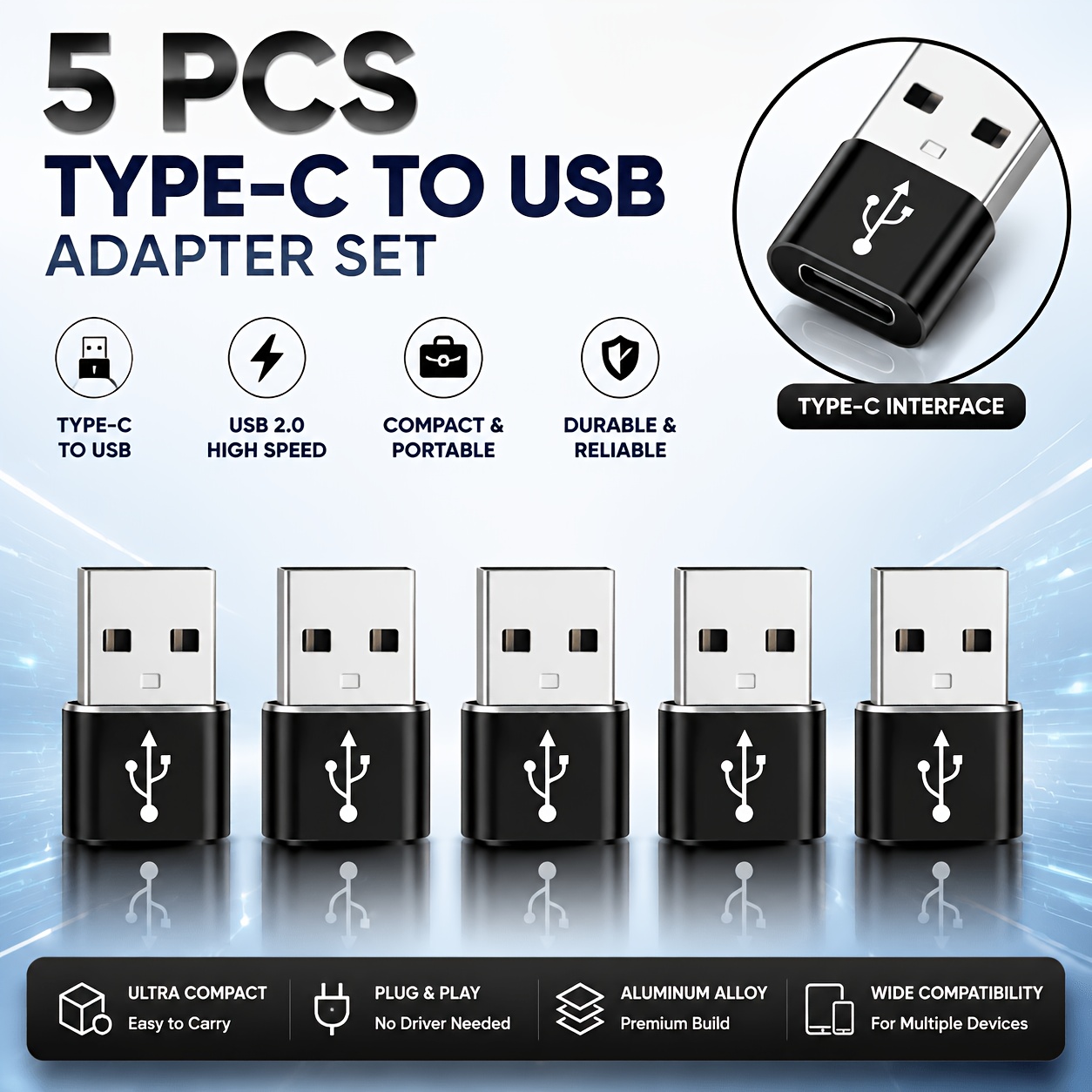 TEMU 5/10pcs Usb A To Type-c Adapter Set, Usb 3.0 Male To Usb-c Female Converter For Laptop, Phone, Car Charging & Data Transfer