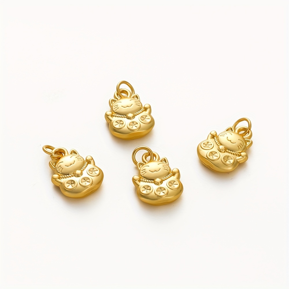

10pcs Cat Charms - Gold-plated Brass Pendants For Diy Necklaces & Bracelets, Perfect New Year Gift