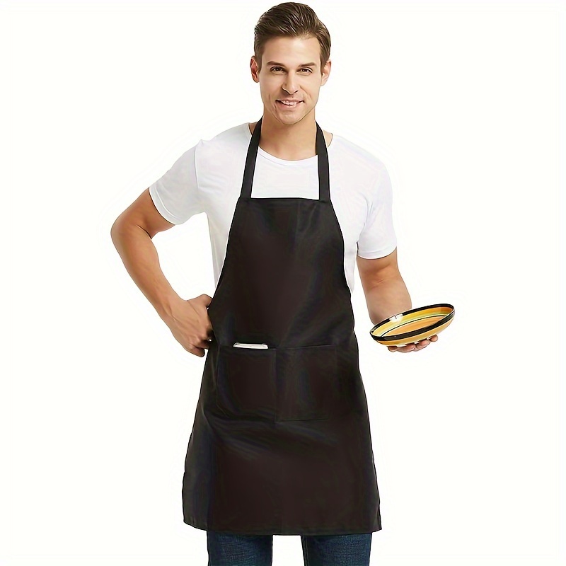 

2pcs, Unisex Black Aprons With 2 Large Pockets, Washable Polyester Kitchen Aprons For Cooking, Grilling, Kitchen Essentials