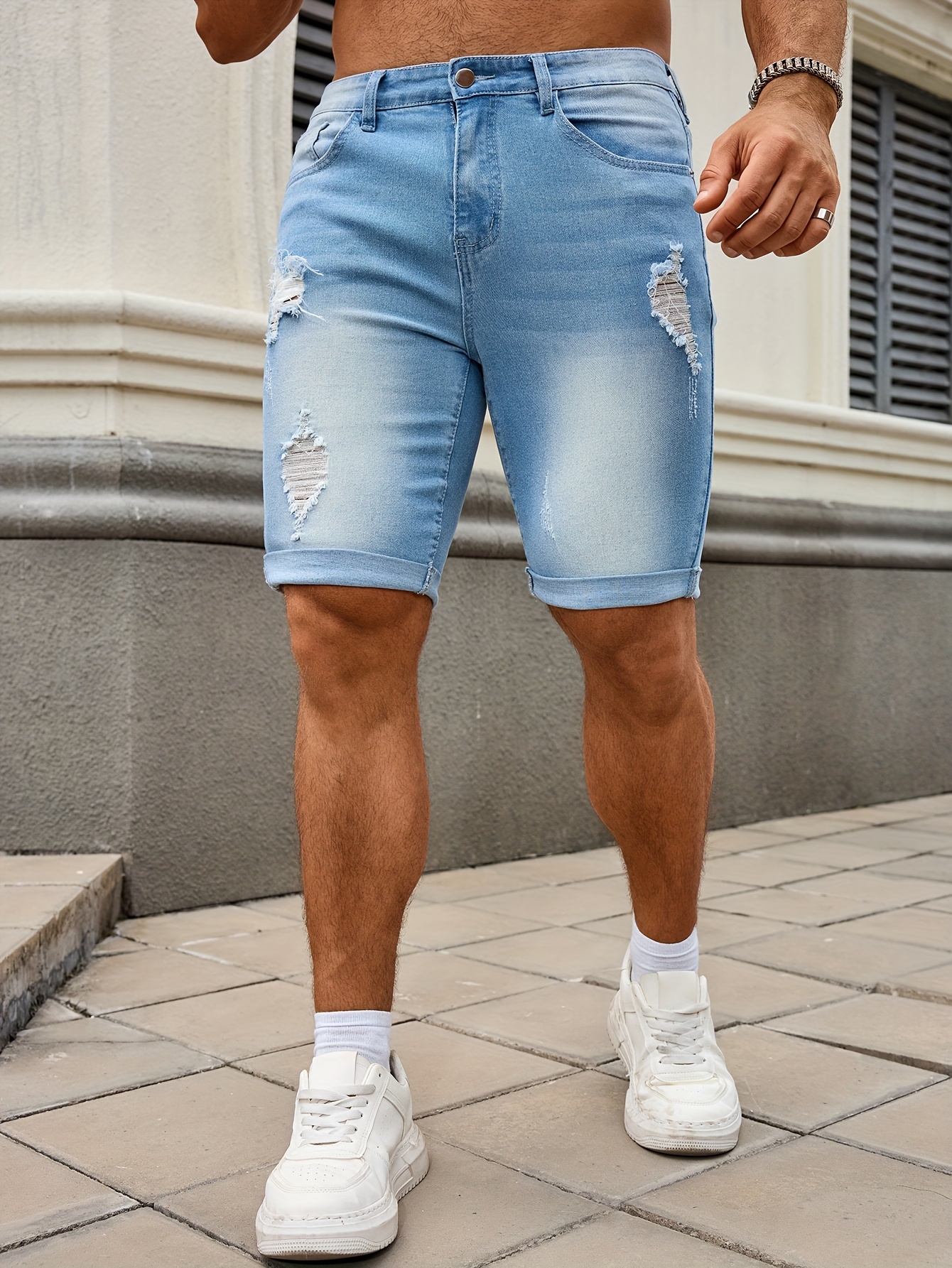 mens skinny jeans shorts stretchy leg opening fit Temu Switzerland