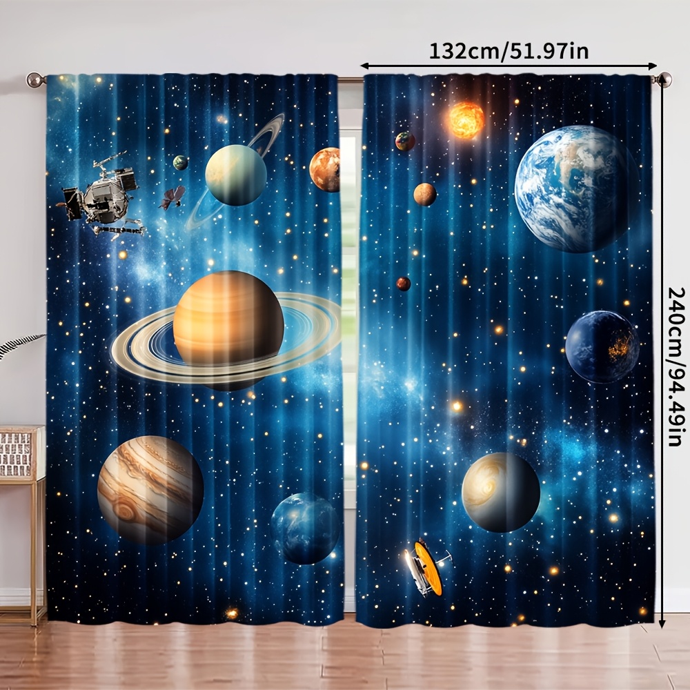 TEMU Set Of 2, Space-themed Curtain Fabric Made Of Durable Polyester (does Not Rod, No Motion, No Batteries) Suitable For Outdoor Use In Bedrooms,
