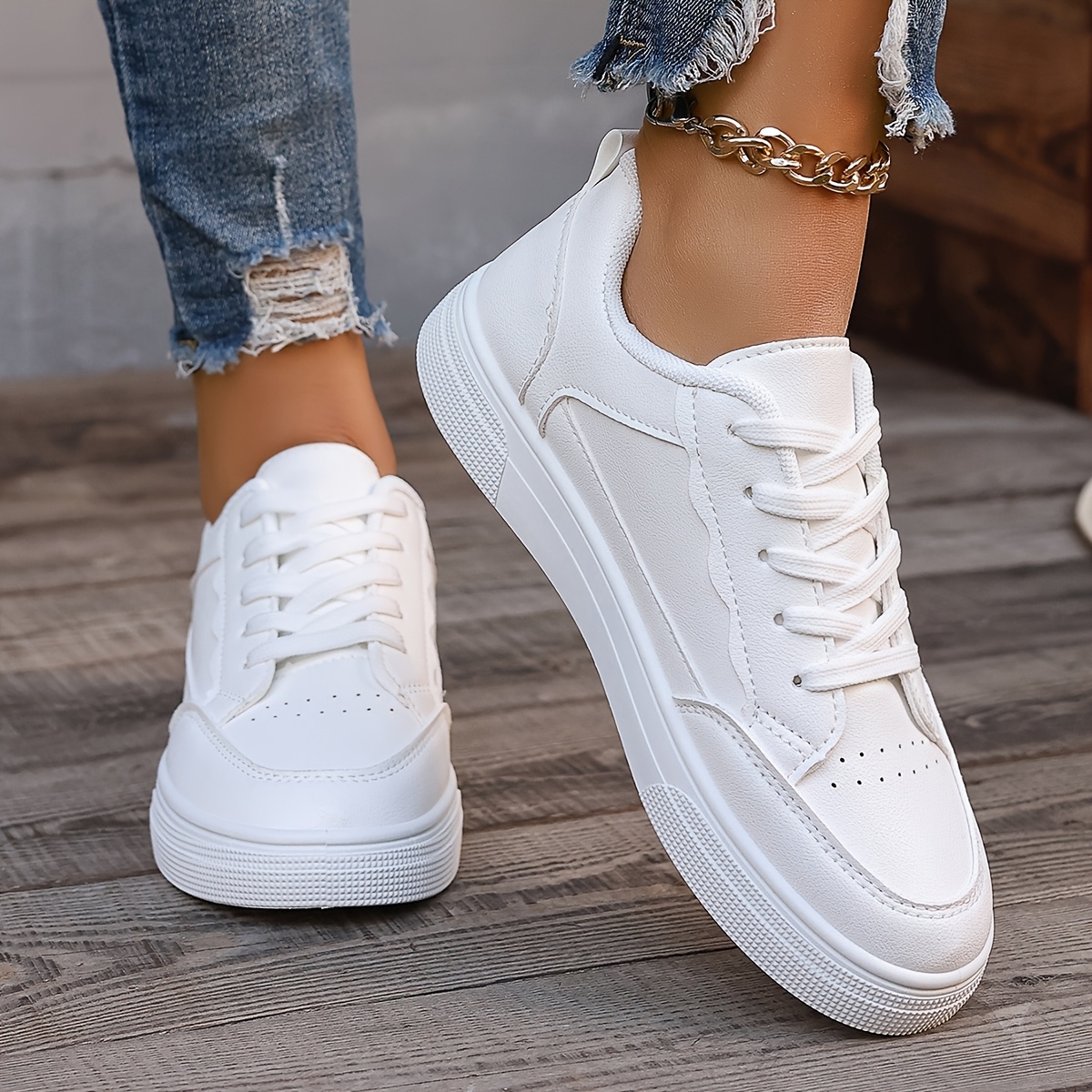 Elegant Women'* Flat Sneakers Lace-Up, Round Toe Cover Casual Shoes  with Breathable Fabric Lining Non-Slip Rubber Sole Versatile Footwear
