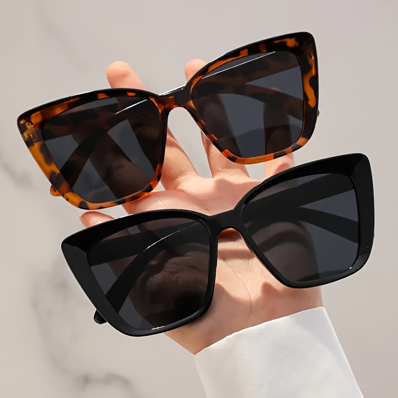 

2pcs New Large Frame Glasses Cat Eye Glasses Leopard Pc Frame Anti Galre For Driving