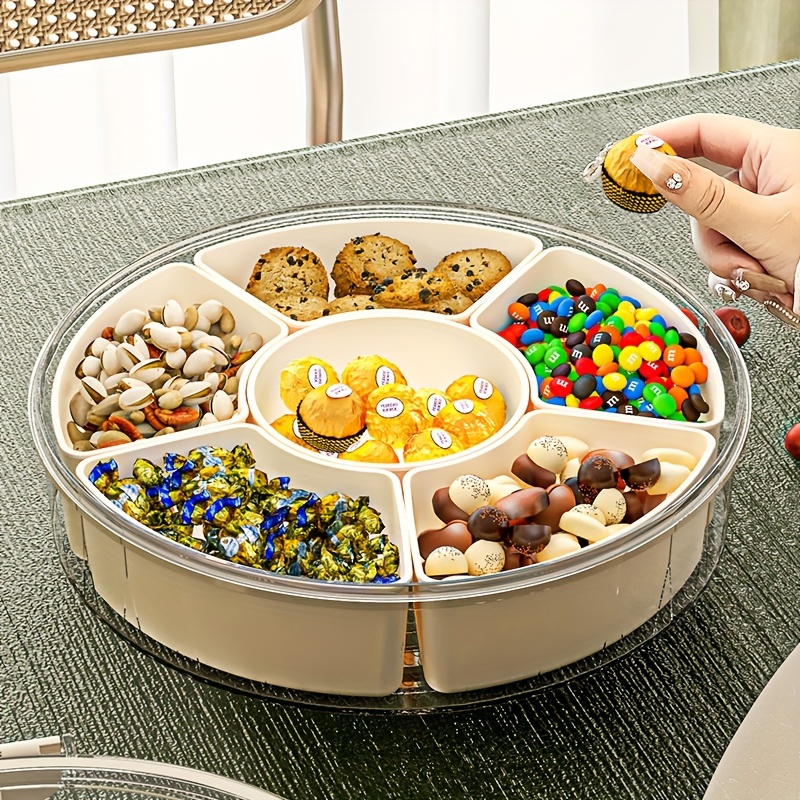 versatile rotating snack candy serving tray with lid   parties weddings and home use   plastic fruit bowl nut organizer details 1