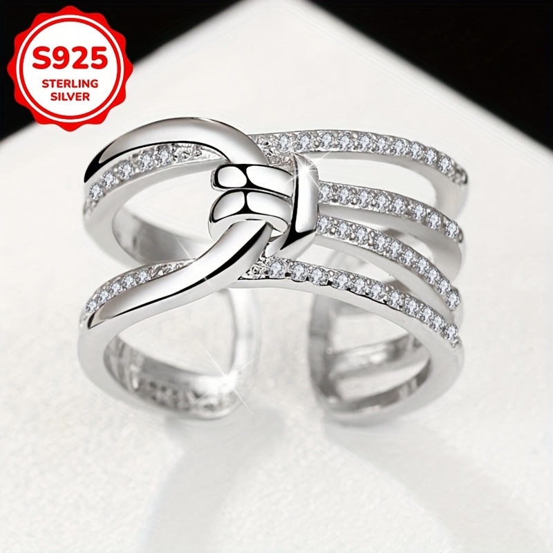 Women's Sparkling Zirconia Rope Knot Open Ring 925Silvery