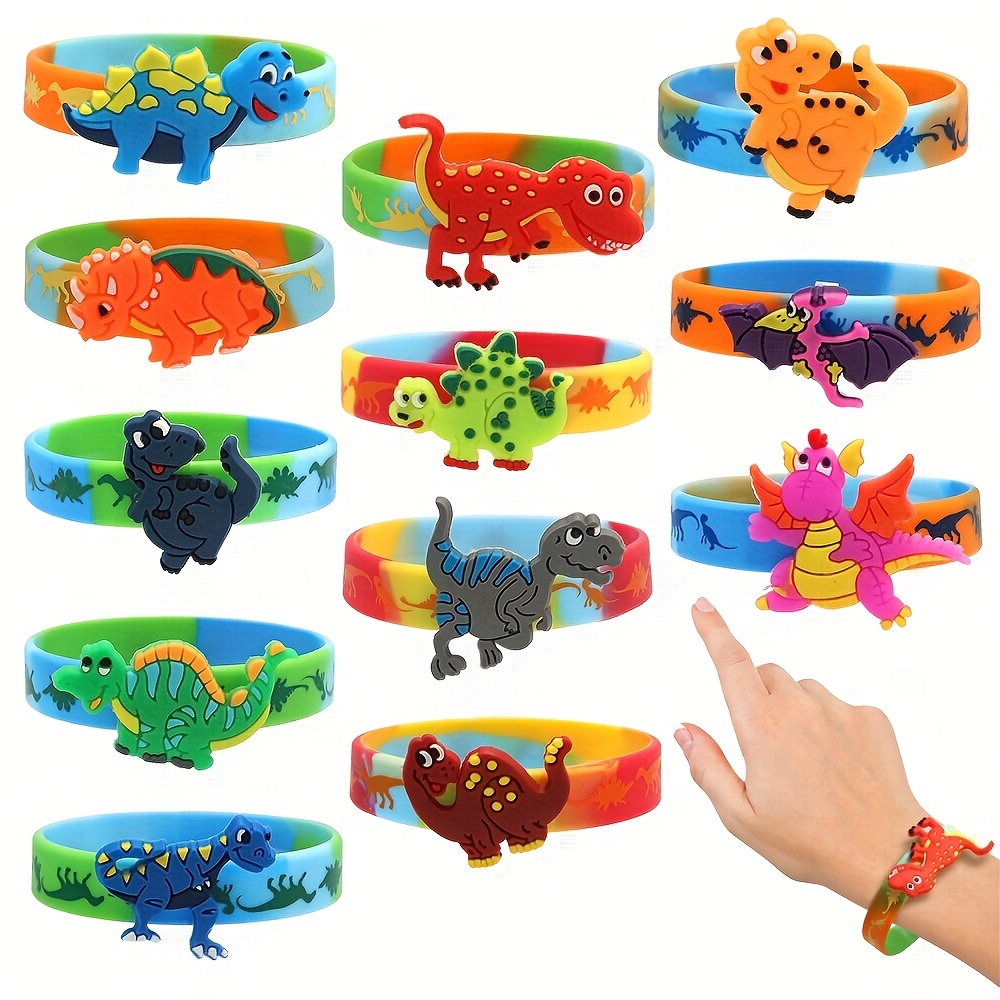 E-shop Geschenk für Sie/Ihn 12er-Set, 3D Dinosaurier Armband Partygeschenk, Ideal für Dschungel-Dinosaurier-Themengeburtstagsparty,