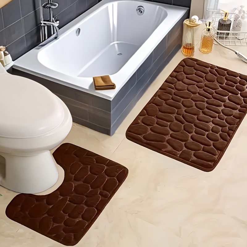 2pcs Memory Foam Non-Slip Bath Mat Set, Geometric Pattern