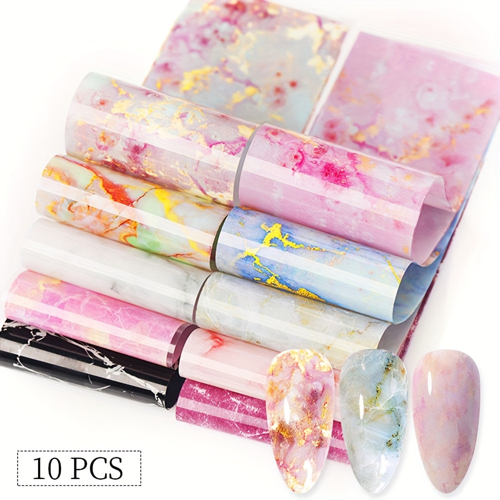 Image of 10 Sheets Nail Foil Starry Sky Transfer Sticker Set Marble Pattern Colorful Transfer Sticker Nail Foil Sticker Suitable For Women Nail Art Decoration Jewelry Decals