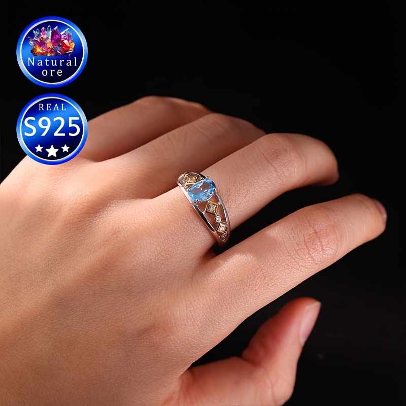 S925 Silver Topaz Ring Adjustable Openwork Hollow Out Gift Boxed