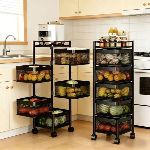 1pc 5 tier rolling storage cart with wheels 360 rotatable utility cart wire basket organizer multipurpose for kitchen pantry bathroom living room storage shelf