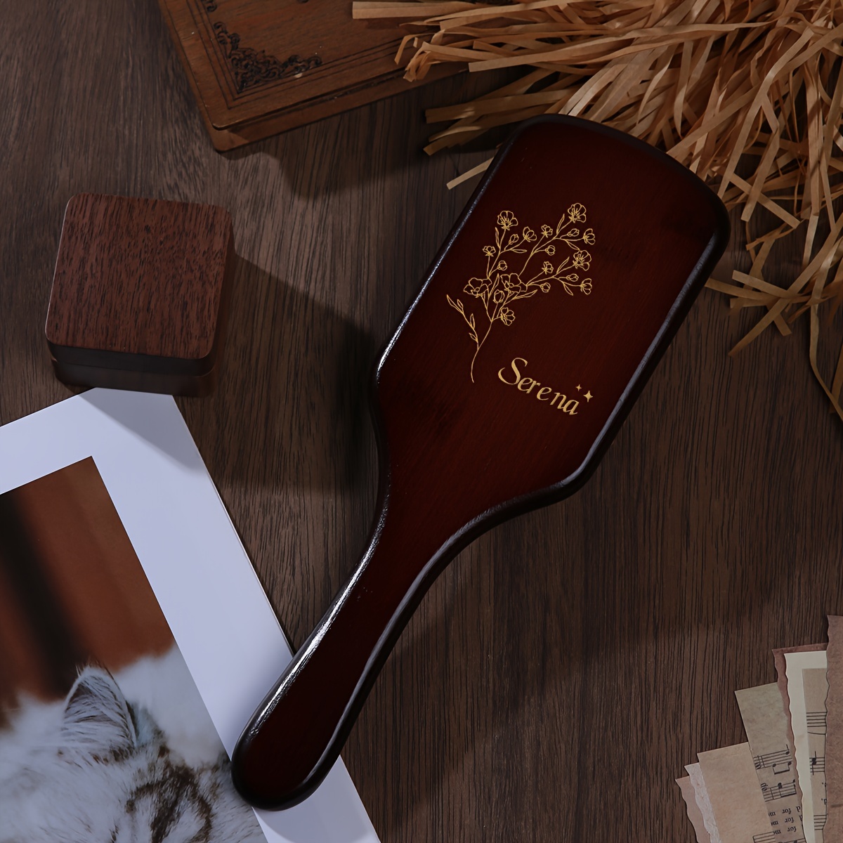 Image of 1pc Self- Name Exquisite Personalized Wooden Hair Comb Laser Engraved Christmas Gift Birthday Gift Party Accessory For Suitable For All Hair Types