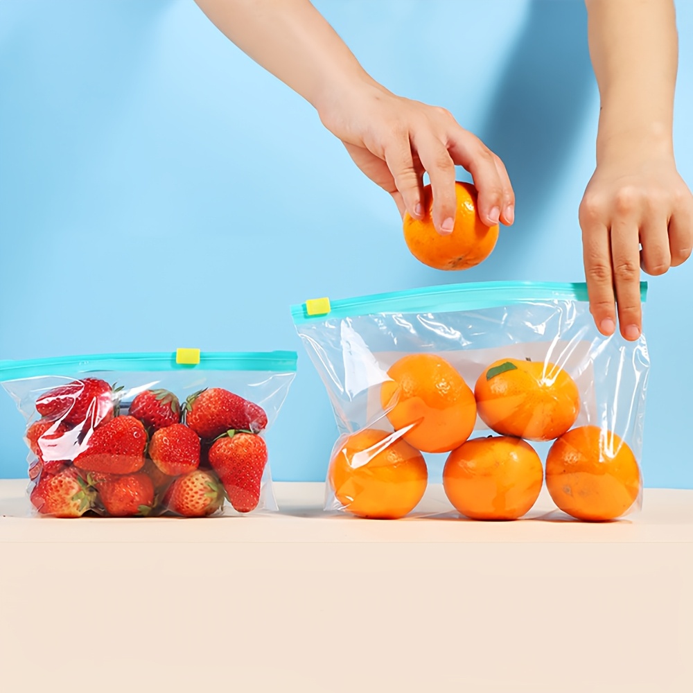 10pcs Transparent PE Storage Bags with Sliding Rope Seal - Reusable, Fresh-Keeping for Refrigerator & Freezer, Ideal for Fruits, Vegetables, Meats, and More, Food Storage