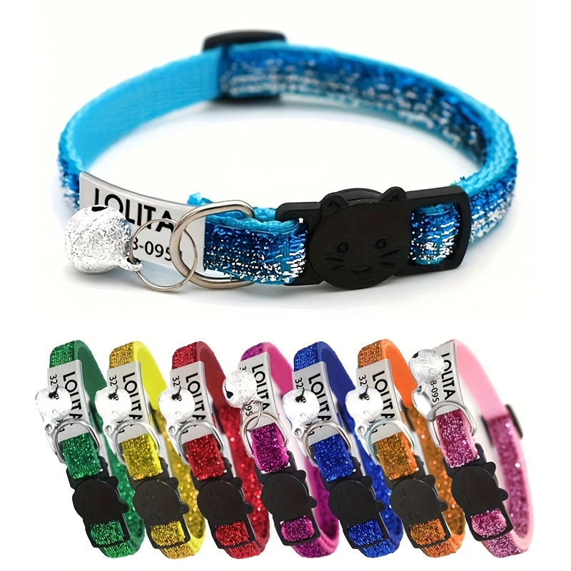 TEMU Custom 1pc Cat Collar Pet Cat Collar Cat Face Collar Safety Cat Circle Sequin Plush Collar, Personalized Id Name And Contact Information Cat
