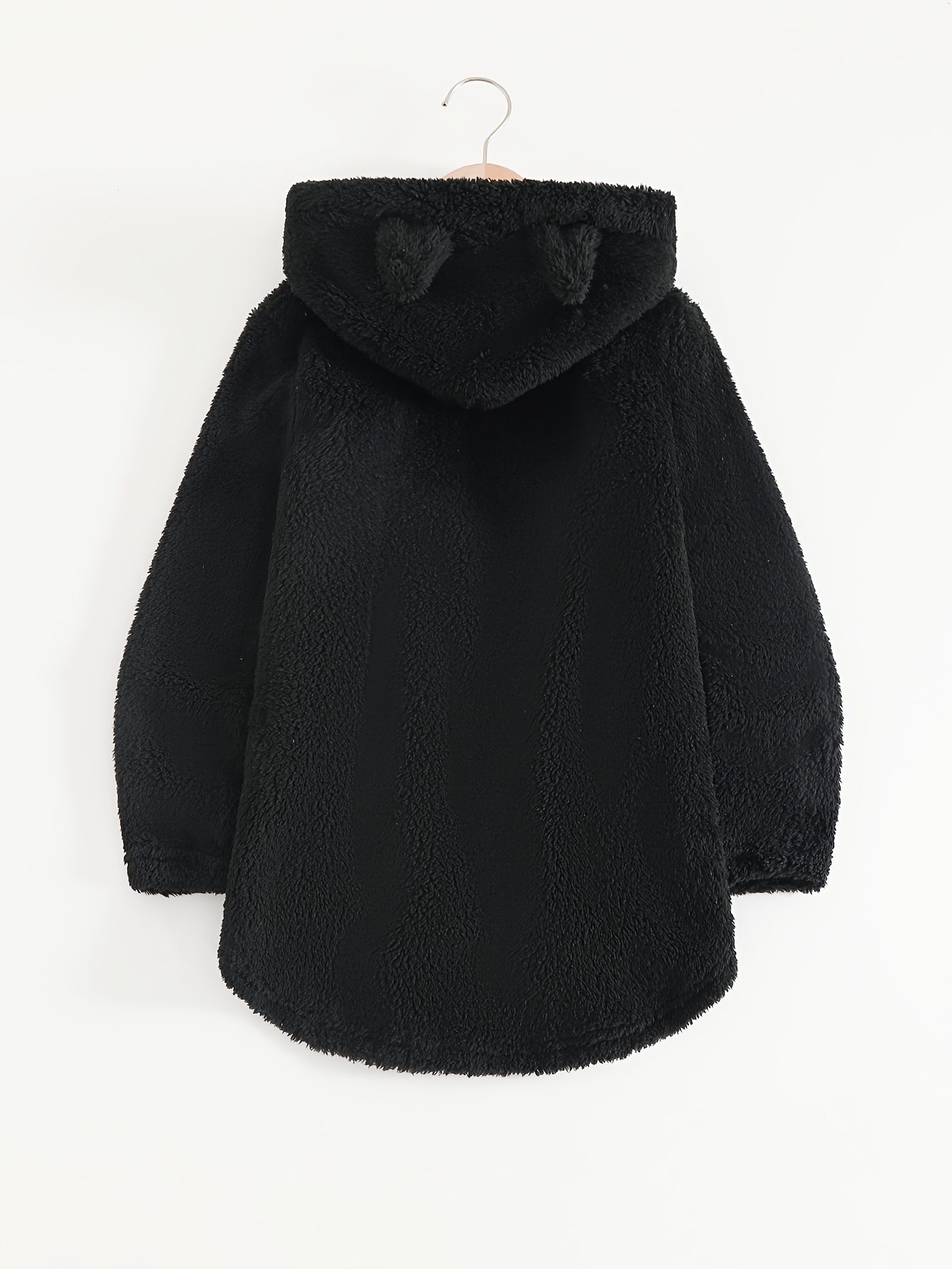Girls' Hooded Standalone Jacket with Black Cat Pattern