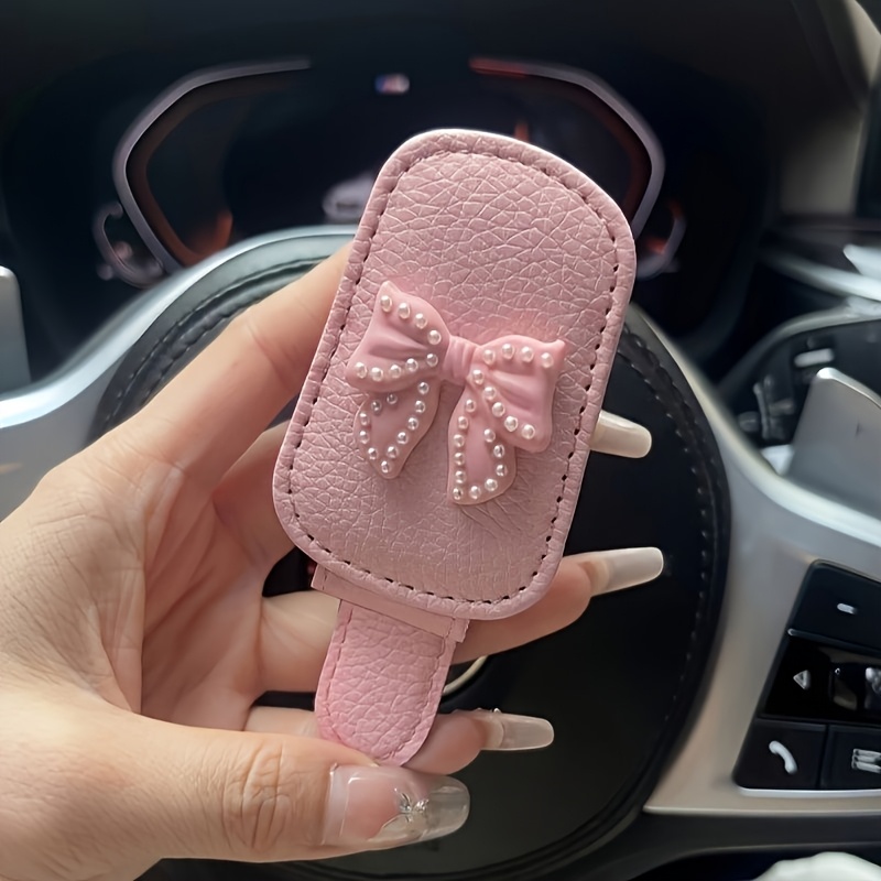 TEMU 1pc Exquisite Car Sun Visor Glasses Clip, Bow, Cute Pink Interior, Fashionable Glasses Organizer, Car Pendant. Car Sun Visor Organizer, Vehicle