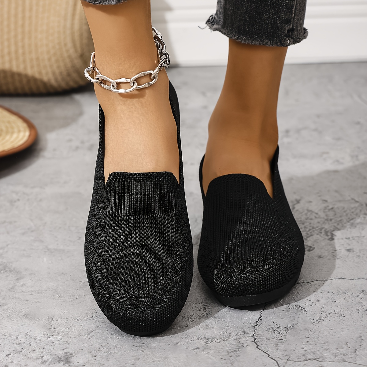 Women's Casual Sports Shoes, Knitted Solid Color Loafers, Lightweight And Non Slip Flat Shoes, Women Shoes, Sneakers Elegant Women Shoes Shoes