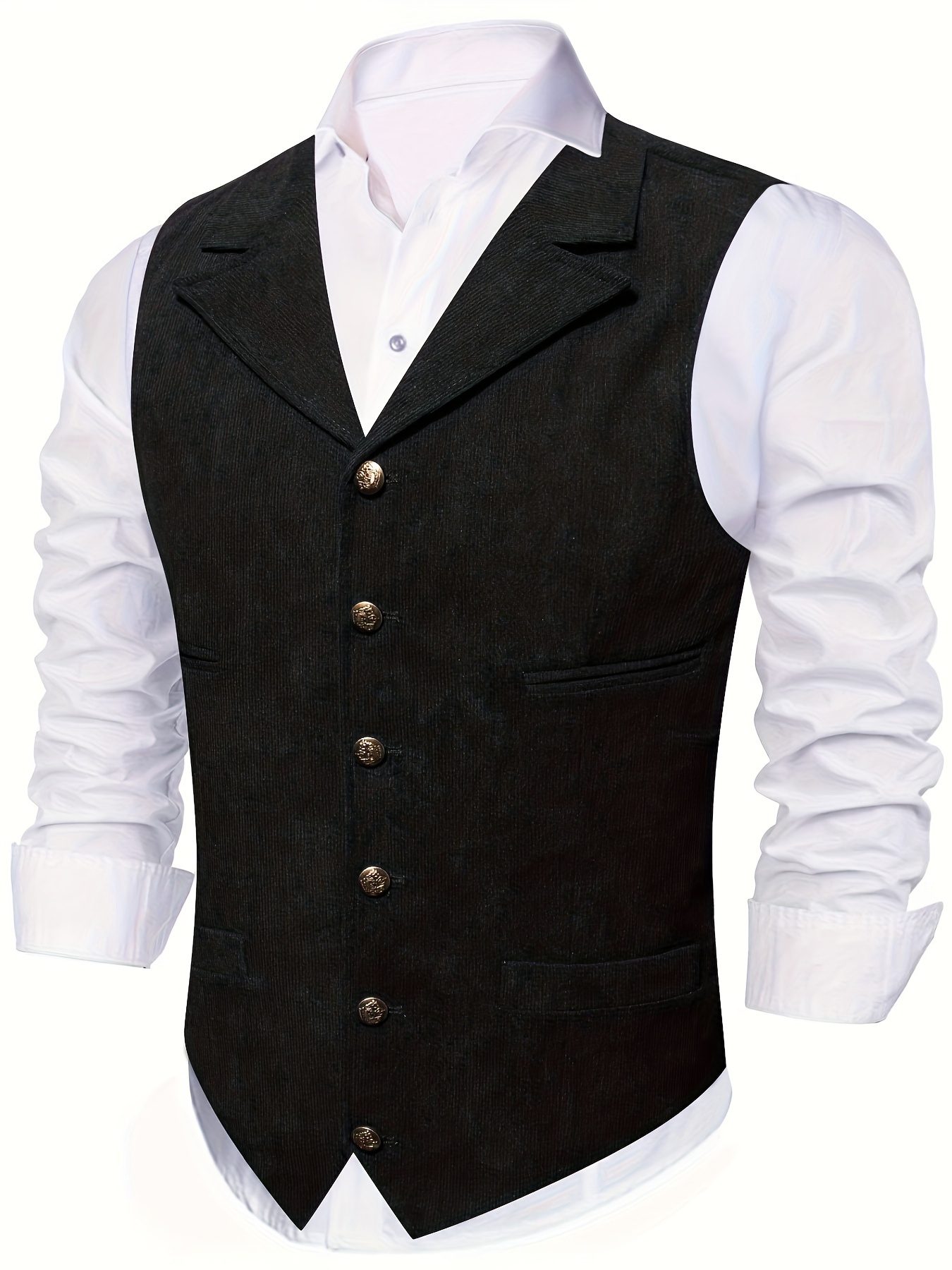 mens vintage corduroy vest sleeveless brass button lapel - Temu